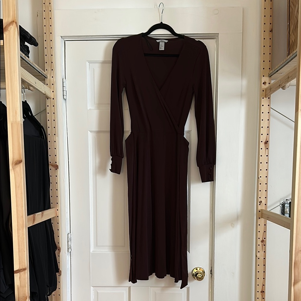 HM Cranberry front tie mid length dress